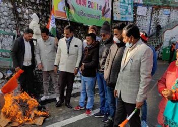 BJP state president's effigy burnt in Tehri too