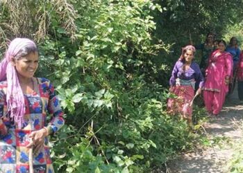 दुर्गा अष्टमी के पर्व पर महिलाओं ने किया श्रमदान