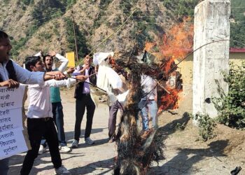 पिलखी में इगास पर जलाए गए टिहरी  की सांसद और घनसाली विधायक शक्तिलाल के पुतले